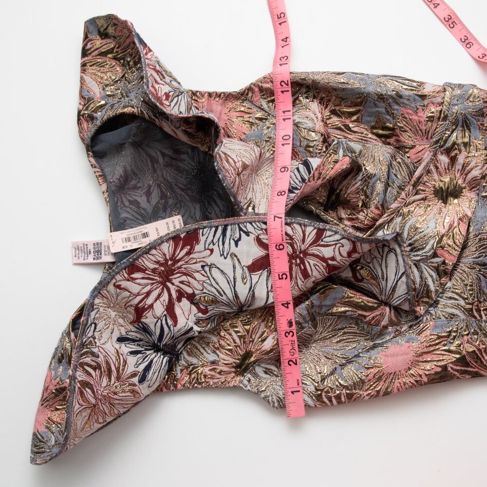Victoria's Secret Bodysuit Brocade Ruffle Mesh Back Metallic Gold Pink XS New - Picture 5 of 9